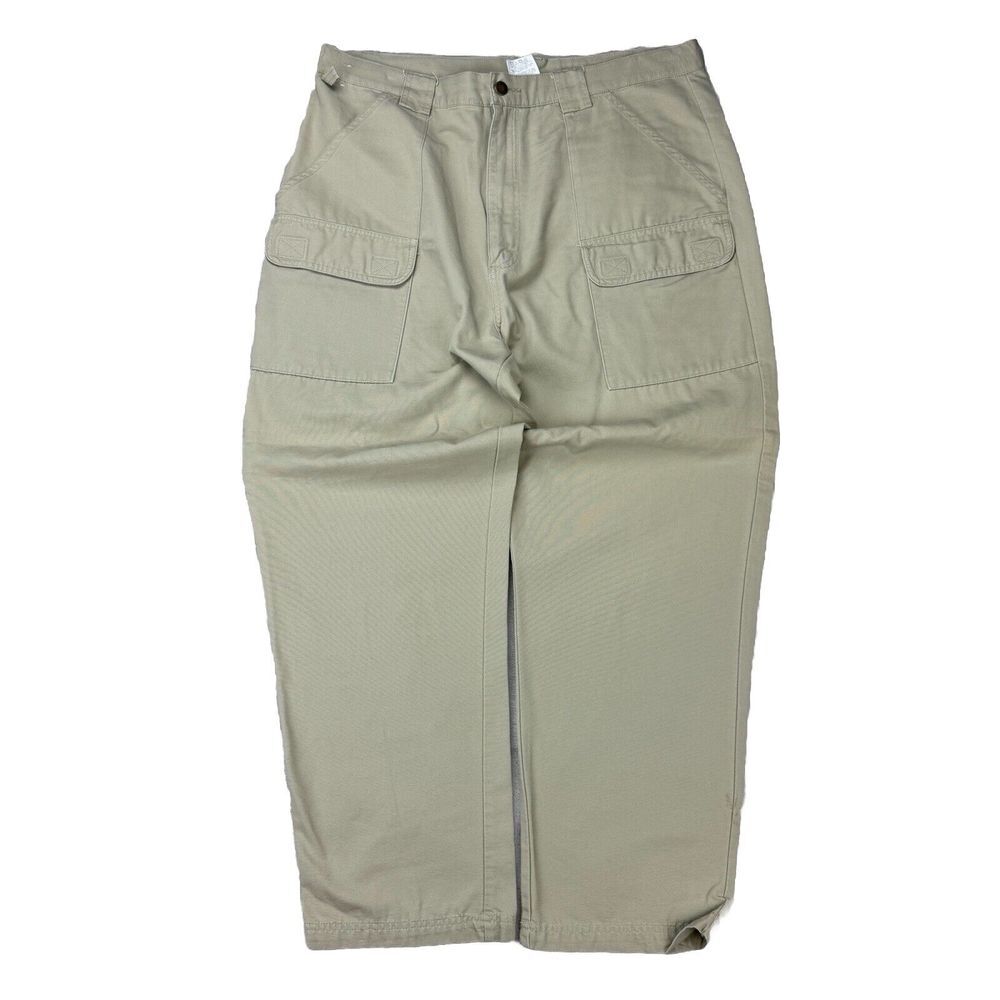 Y2K Wrangler Rugged Wear Baggy Beige Cargo Pants 38x30 Skater Wide Leg‎ Pants